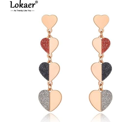 Lokaer Original Design Titanium Stainless Steel 4Pcs Love Heart Dangle Earrings For Women Trendy Wedding Party Jewelry E20265