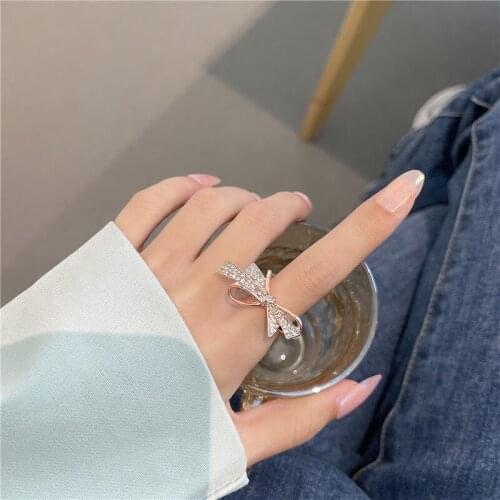 Fashion Bowknot Ring for Women Cute Romantic Exaggeration Zircon Wedding Engagement Jewelry Party Wedding Elegant Gift New Hot