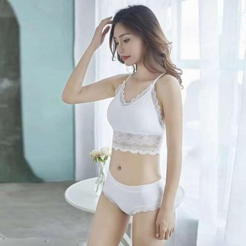 Ladies Solid Color Underwear Fashion Backless Cami And Briefs Lingerie Set Sexy Lace Tirm Two-piece Sports Bra Set