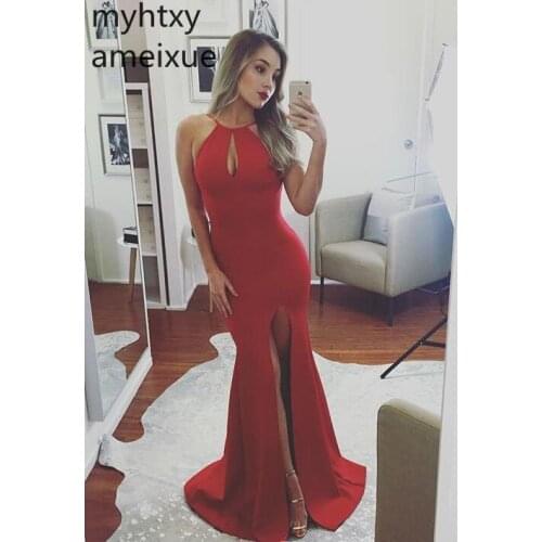 2020 New Sexy Backless Straps Red Cheap Evening Dress Mermaid Long Gowns Prom Party Event Gown Plus Size Custom Robe De Soiree