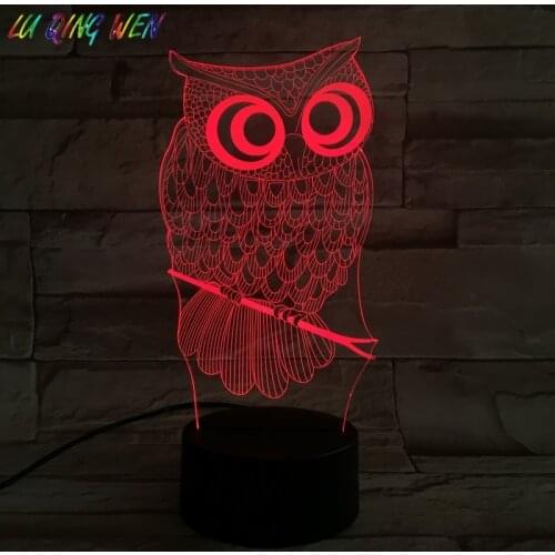 Animal Owl 3d Night Lamp Usb Charge 7 Colors Changing Bedroom Decor Lights Touch Sensor Nighthawk Bird Led Night Light Children
