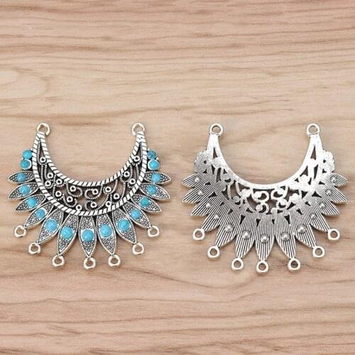 2 Pieces Tone Crescent Moon Chandelier Connector Charms Pendants for Necklace Jewellery Making Findings 54x50mm