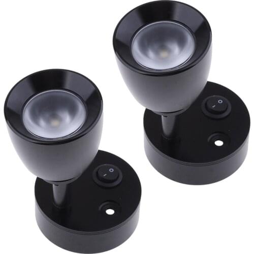 2 Pieces Universal Boats RV Reading Lamp, LED Spotlight Bed Lights Wall-Mounted Sconce Lamp, 12V / 3W (Black)