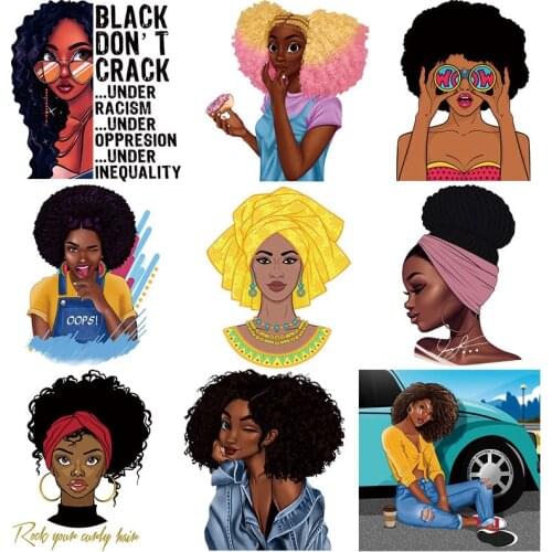African Explosive hairstyle Girl Beauty Patches DIY Heat Transfers Stickers On Clothes Socks Hats One Tier Washable Iron-on Patc