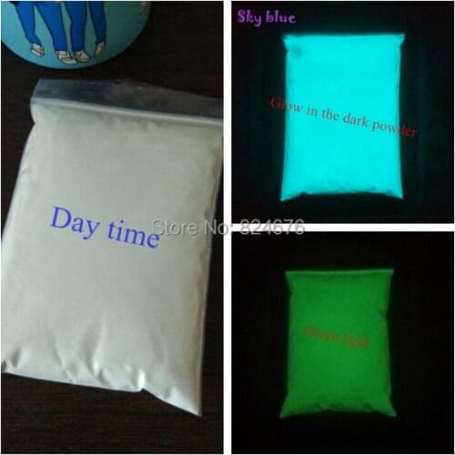 Promotion 50g sky blue +50g Green luminous powder phosphor pigment Noctilucent Powder Glow in Dark Dust Powder,Nail Decorations
