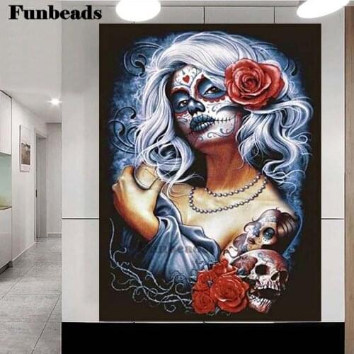 Diy 5d Square Round Diamond Painting Full Drill skull girl with flower Mosaic Halloween Decor Gift Embroidery decor FF5572