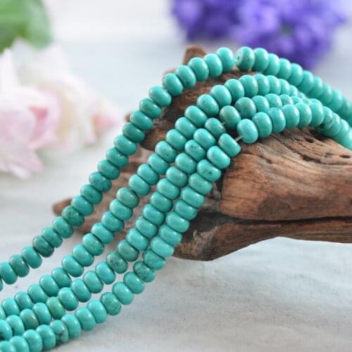 Joanlyn Natural Green Turquoise Beads Enhanced 3.5x6mm/4x8mm Abacus Shape 15 Inch Strand TQ21