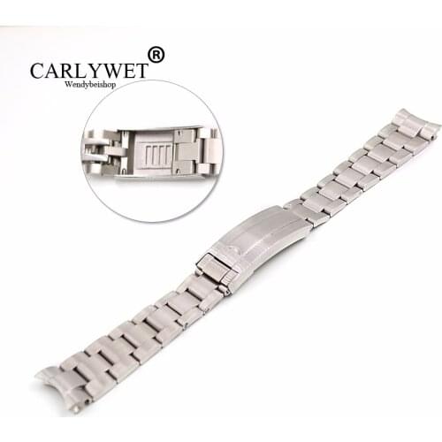 CARLYWET 20mm Silver Stainless Steel Solid Curved End Screw Links Glide Lock Clasp Watch Band Bracelet For Submariner GMT