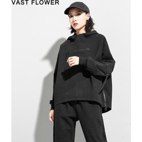 Black Zipper Vintage Sweatshirt Women Long Sleeve Hooded 2020 New Autumn Winter Pullover Casual Loose Hoodie Fashion Clothes