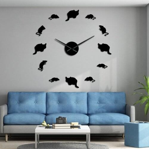 Cats and Mice Decorative Wall Clock Kid Room Funny Wall Art 3D DIY Wall Watch with Mirror Numbers Stickers Housewarming Gift