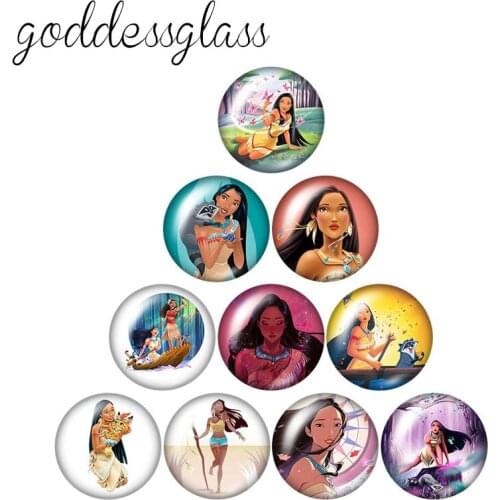 Disney Pocahontas Indian princess 10pcs 12mm/18mm/20mm/25mm Round photo glass cabochon flat back Necklace Making findings