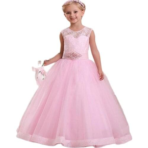 Flower Girl Dresses Lace Applique Fluffy Tulle Sleeveless Pageant Party Gown For Girls First Holy Communion Kids Prom Dresses