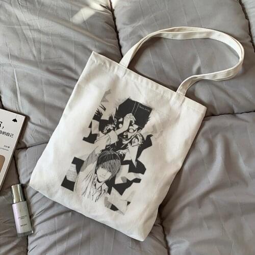 Death Note Canvas Bag Japanese Anime Printed Shopping Bag Fun Women Shoulder Bag Casual Cartoon Gothic Female Bag Large Capacity