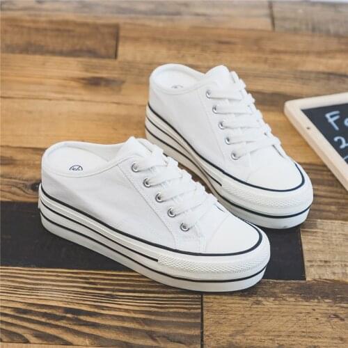 Canvas Wedges Shoes for Women Vulcanized Sneakers Casual Shoes Women Slippers Platform Fashion Lace-up White Black Shoes Woman