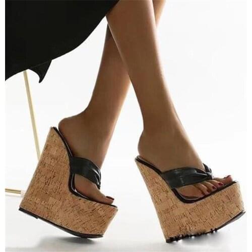 Classic Retro Women 7cm Platform Slippers Sexy 17cm Wedges Super High Heels New Summer Party Dress Flip Flop Sandalias Mujer