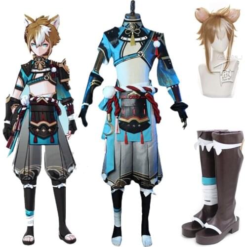 Anime Game Genshin Impact Wulang Cosplay Costume NEW Style Artificial Leather 35-50 Custom Cosplay Shoes Wig Halloween Party