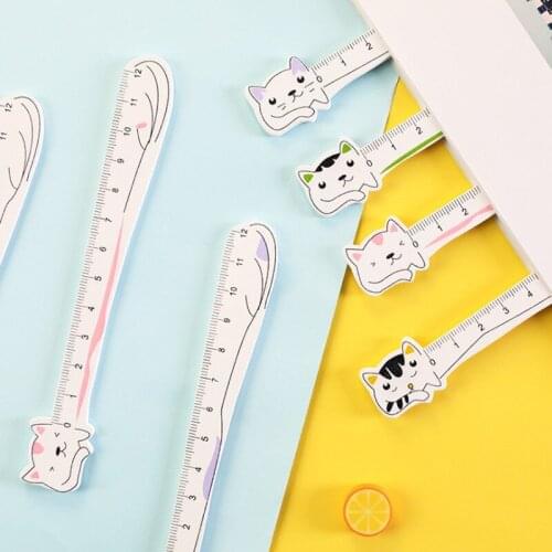 Free shipping 40pcs Lovely Cat Shape Ruler Cute Wood Animal Straight Ruler School Supplies Stationery