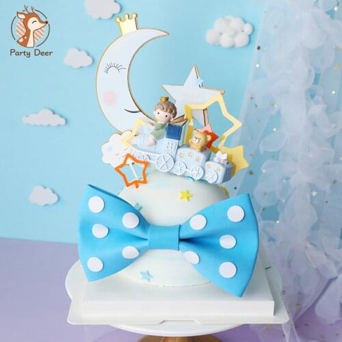 Bear train Boy Bow Girl Cake Toppers for Baby Shower Birthday Party Decoration moon star Baking Supplies Children Love Gifts