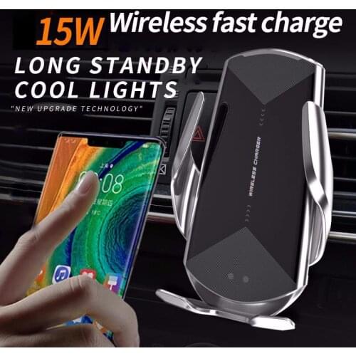 Fashion 15w Car Wireless Fast Charger Phone Holder Stand with Light Car Charger Mount for IPhone 12 11 XS XR X 8 Samsung