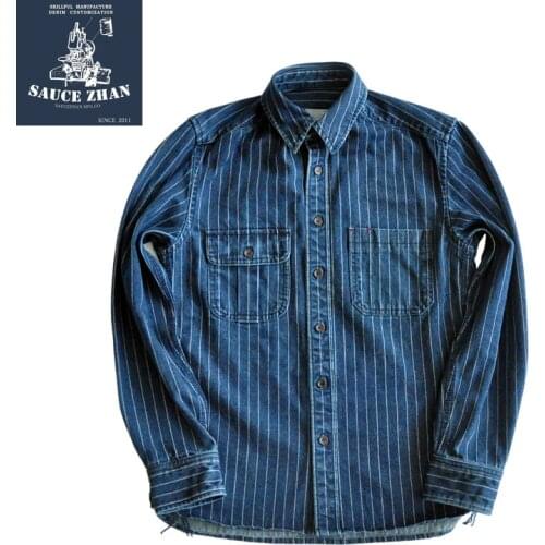 SauceZhan mens shirts Striped shirt chambray shirt longsleeve shirt for men American work shirt Spring and Autumn Pure Cotton