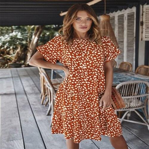 2022 New Skirt Elegant Sexy Summer Loose Beach Skirt Lotus Leaf Sleeve Polka Dot Casual Simple Light Mature Dress