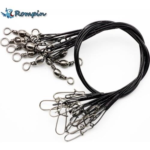 Rompin 10pcs/bag 45LB fishing wire leader 6" 9" 12" Black Fishing Line Trace Swivel Snap Spinner Shark