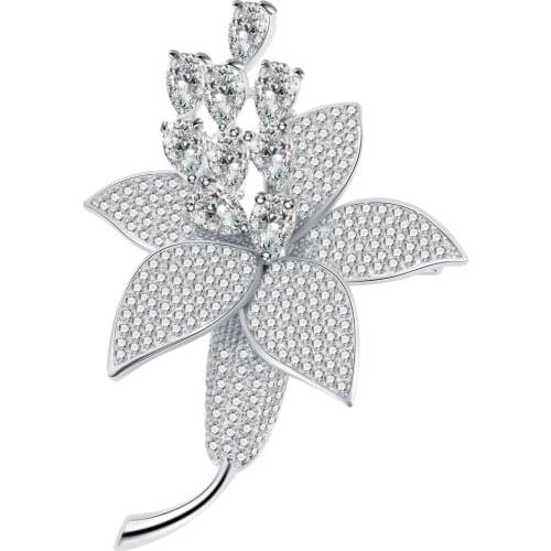 Diamond Flower S925 Silver Brooches for Women Classic Anniversary Fine Diamond Jewelry Christmas Luxury Flower Brooch Pins