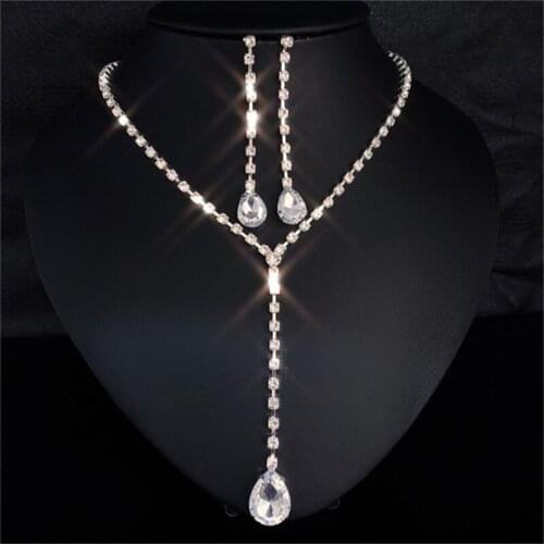 Silver Color Tone Crystal Tennis african jewelry set Earring wedding jewelry necklace bridesmaid jewelry sets for women necklace