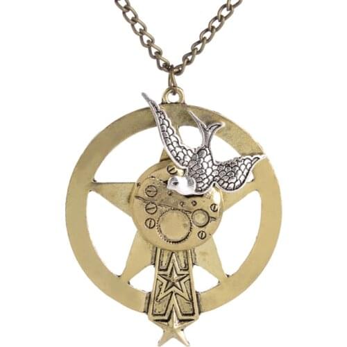 Silver Peace Doves On Big Gear Chain Pendant Steampunk Necklace Jewelry