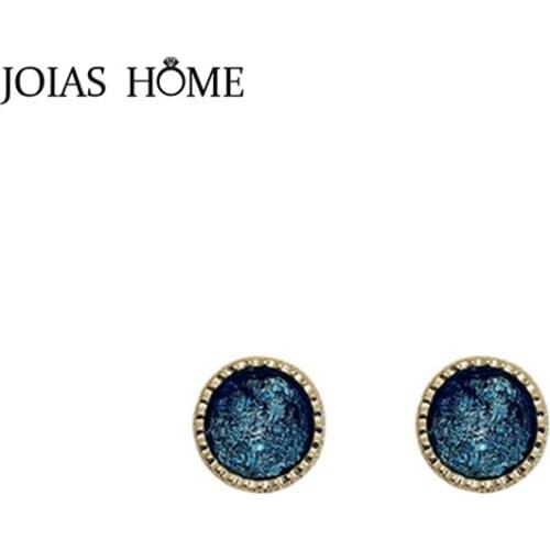 JoiasHome Simple Round Ear Studs Female Silver 925 Jewelry Gemstone Earrings for Women White Blue Red Trendy Accessory for Party