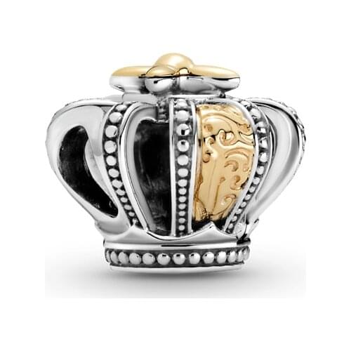 Fits Pandora Bracelet 925 Sterling Silver 14K Gold Charms Two-tone Regal Crown Beads for Jewelry Making Kralen 2021 Spring New