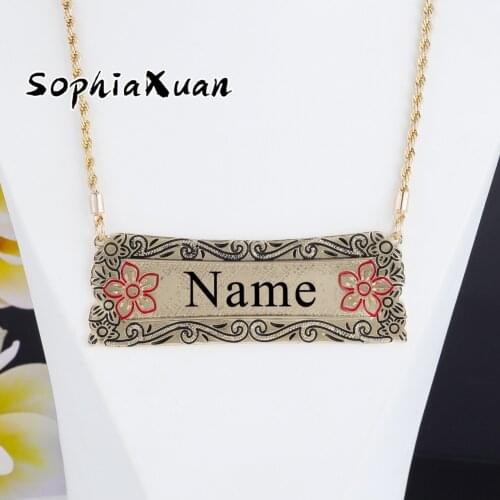 SophiaXuan Hawaiian Flower Custom Vintage Necklace Fashion Personalized Letter Name Chain Big Pendant Necklaces for Women Gifts