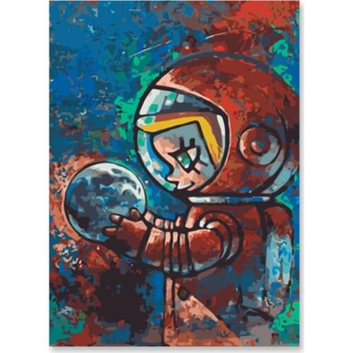 Modern Kids Room Decor Cartoon Astronaut Boy Picture Art 100% Hand Painted Abstract Colorful Acrylic Paintings Canvas Wall Art