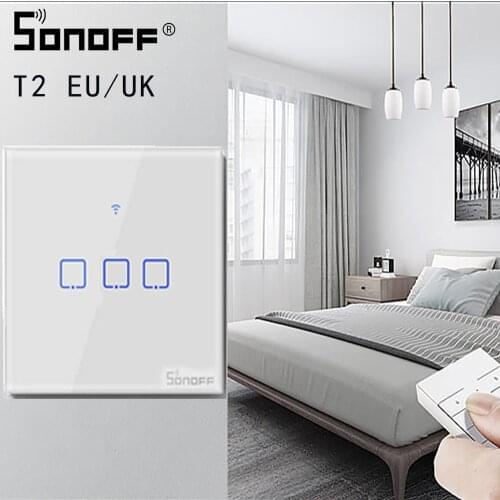 SONOFF TX/T2 EU/UK 1/2/3 Gang Light Led Wall Switch Touch/Wifi/433Mhz RF Remote/Voice Control Smart Panel for Google Home Alexa