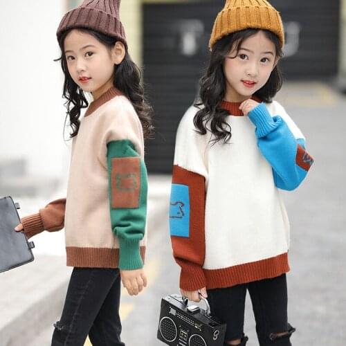 Girls Sweater Autumn Childrens Patchwork Knitted Pullover Sweaters Toddler Kids Winter Tops Clothes for Girls 6 8 11 12 Years