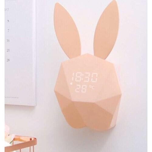 Smart Led Digital Alarm Clock Rabbit Temperature Display Electronic Night Light Voice Control Alarm Clock Creative Gift For Girl