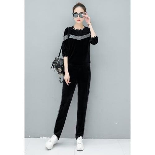 Spring / Fall / Womens Brand Gold velvet fabric Tracksuits Velour suit women Track suit Hoodies and Pants