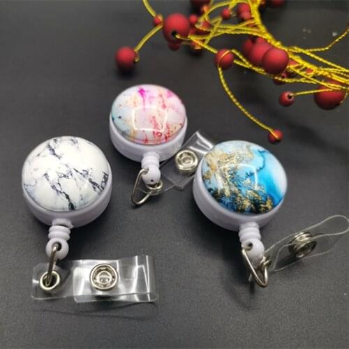 Wholesales 30 Pieces/lot Top Quality Retractable Nurse Badge Reel Clip Fashion Starry Sky Marble Pattern IC ID Card Badge Holder