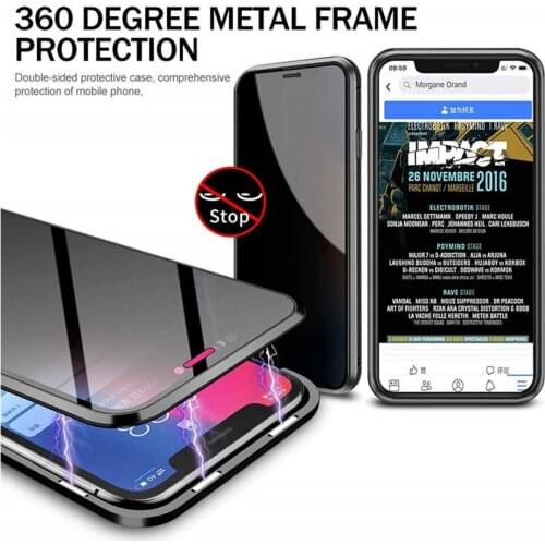 Privacy Magnetic Metal Bumper Double Sided Tempered Glass Case for IPhone 11 Pro Max XS XR X 8 7 6 6S Plus 11Promax Antispy Case