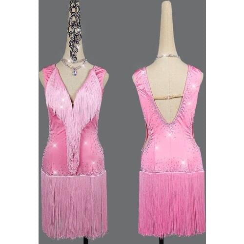 Women Latin Dance Dress For Women pink Thick Tassels Fringe Dress Stage Dance Costume Competition Latin Dresses Customize