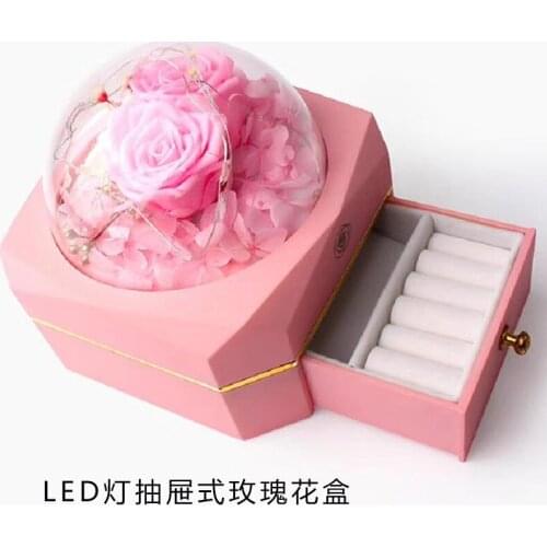 1pcsValentines Day Creative Led Octagonal Cut Eternal Rose Box Rings Pendants Stud Earrings Box Jewelry Box Small gift box