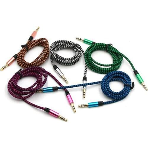 10pcs/lot 1m Nylon Aux Cable 3.5mm Male to Male Jack Auto Car Audio Cable Gold Plated Plug Line Cord For Mobile phone MP3 MP4