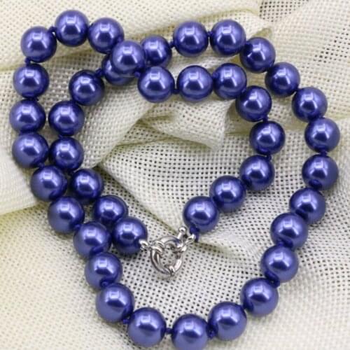 10mm dark blue shell charms simulated-pearl beads necklace chain choker for women fashion wholesale price jewelry 18inch B3218