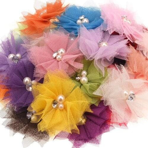 180PCS Boutique Mesh Flower 6cm Flower Accessory for DIY Headwrap Cute Hair accessories No Barrette Hair clip No Hair bows