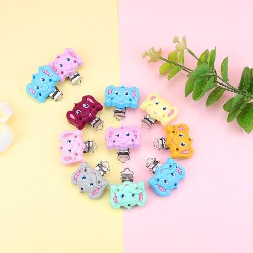Sunrony 3pcs New Cartoon Elephant Silicone Clip Stainless Steel Pacifier Clip Pacifier Chain DIY Accessories