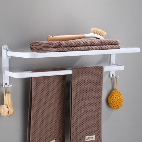 Nordic space aluminum hotel bathroom, white folding towel rack, European bathroom, hooks, bath towel rack rack