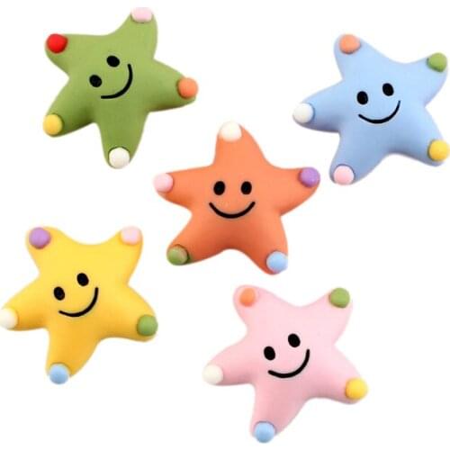 20Pc Smiley five-pointed Star Resin Flat Applique DIY Crafts Scrapbook Hair Accessories Brooch Ornament Materials Embellishments