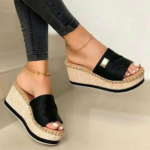 Summer Ladies Fish Mouth Cloth Breathable Fashion Sandals And Slippers All-Match Increased Comfortable Slope Heel Womens Shoes