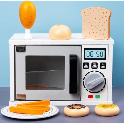 Wooden Children Microwave Oven kitchen Baking Parent-child Interactive Toys Kid Education Toy Bread Machine Coffee Maker Gift