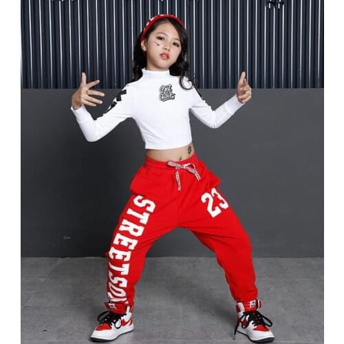 Kids Hip Hop Dance Costumes Girls Long Sleeve Sports Suit Children Jazz Hip hop Dance Clothes Wear for Girl 4 6 8 10 12 14 Years